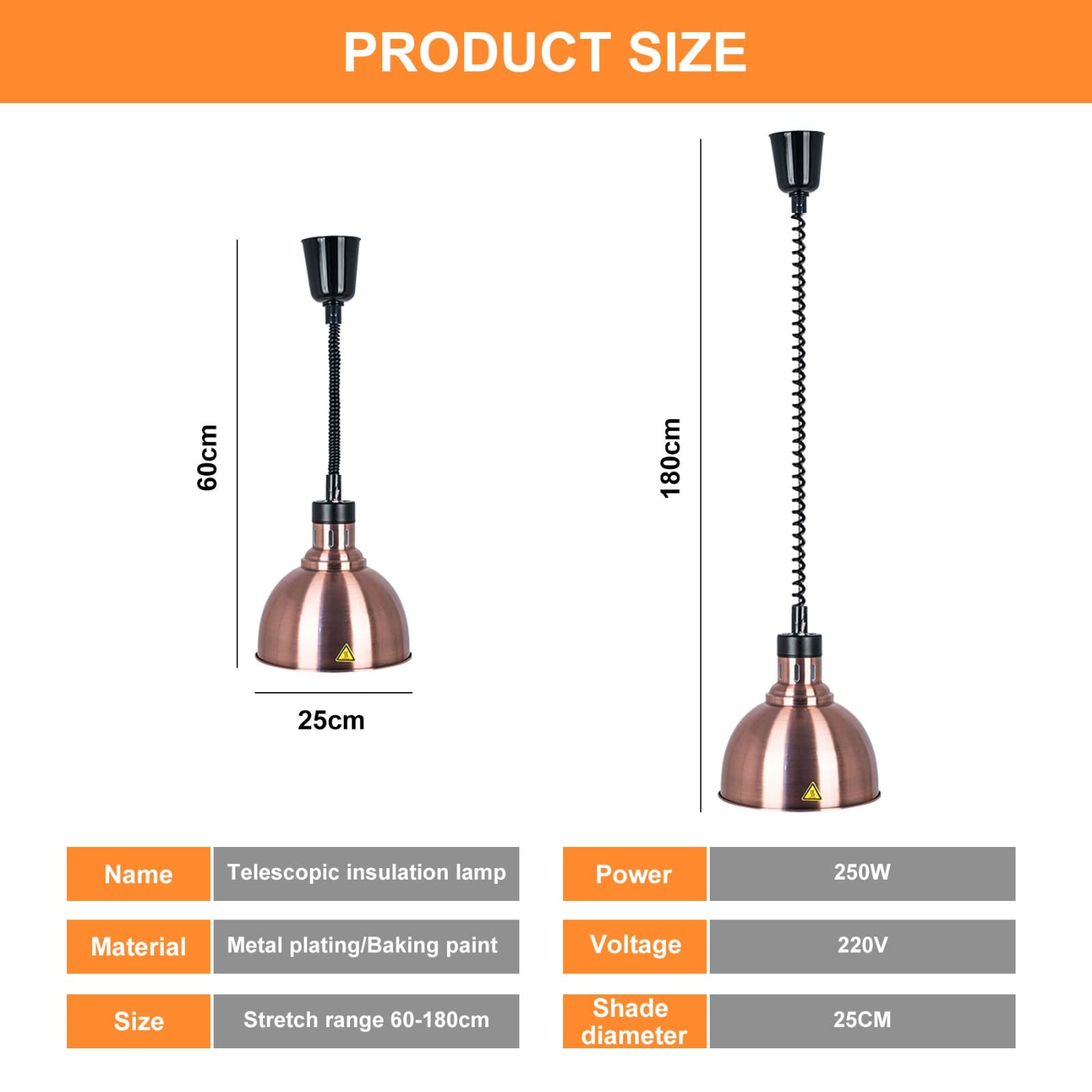 Lampe Chauffante Cuisine, Lampe Chauffante Restaurant pour Buffet Chauffant, Restauration Chauffe Plat Buffet, Ampoule 250W et Abat-Jour 25cm, Bronze Rouge(Size:3pcs)