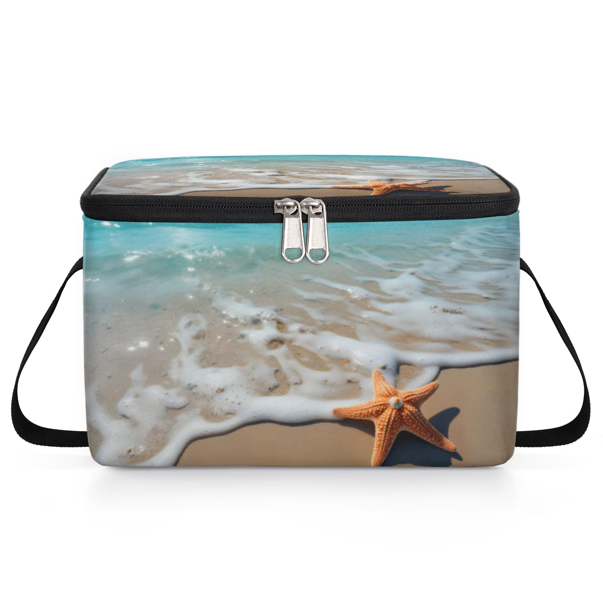 GzLeyigou Beach Starfish Lunch Bags for Women Men 9 Cans, Hot & Cold Food Delivery Bag Insulated Grocery Bag Insulated Lunch Box Seaside Cooler Bag for Office Work Picnic Beach