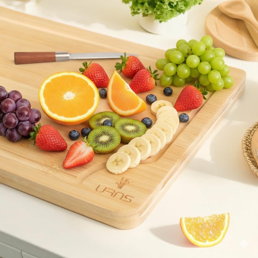 Bamboo Cutting Board, Durable Kitchen Wood Boards with Deep Juice Grooves & Easy-Grip Handles, Perfect for Meat, Vegetables, Fruits & Charcuterie, Ideal Gift for Home Cooks