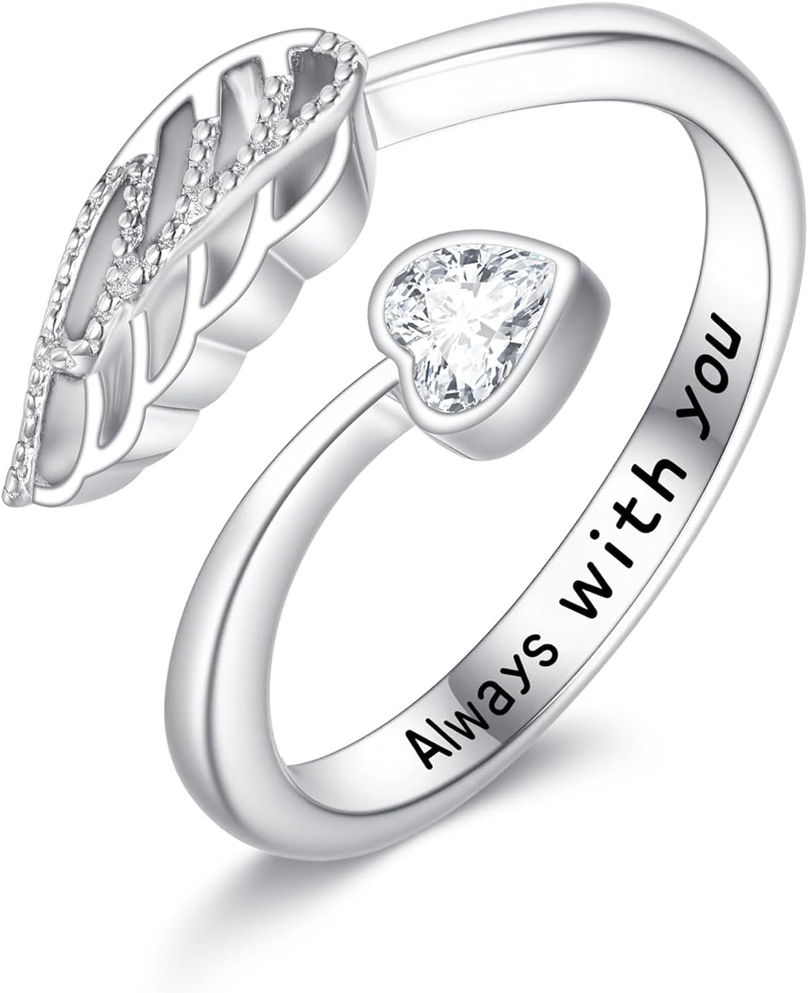 YAFEINI Angel Wing Ring 925 Sterling Silver Feather Adjustable Open Thumb Ring Christian Religious Anniversary Jewelry Mothers Gifts for Women Mom Grandma