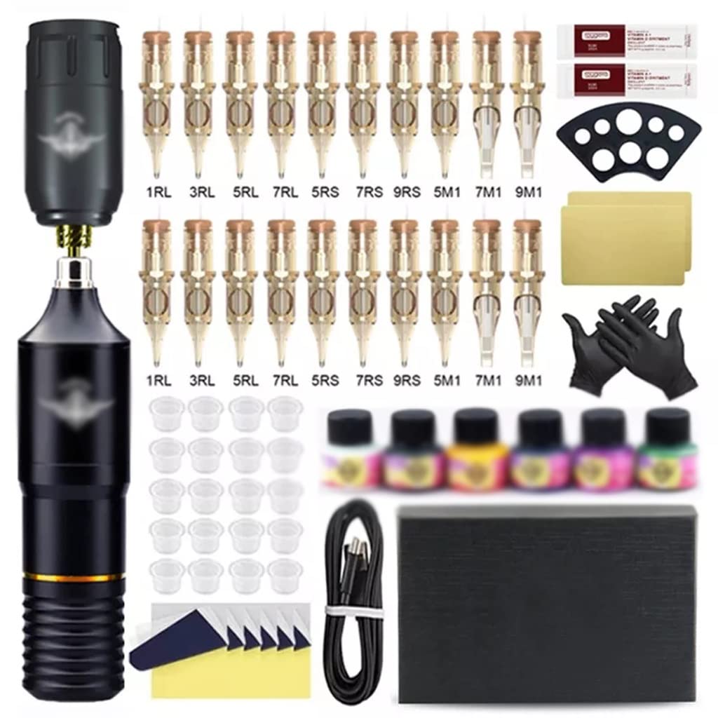 Tattoo Machine Set Interface Rotary Pen Kits with Power Supply and Cartridges Needle