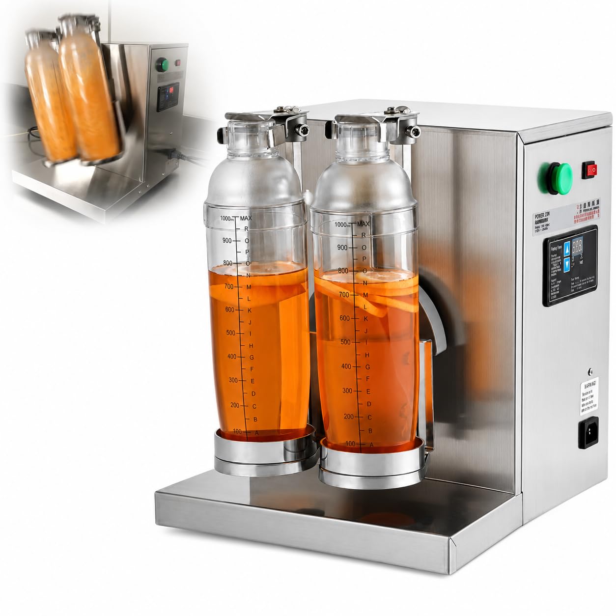 Automatic Bubble Tea Shaker, 120W, 340 RPM, Dual Cup, Weighted Base