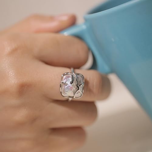 Miniatura 3 de SEEMSAY Anillo de Perla Barroca de Plata para Mujeres Anillo de Plata de Ley 925