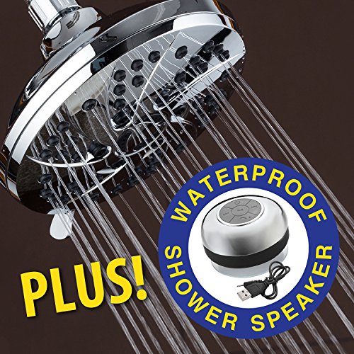 Aquadance High-Pressure Setting Inch (Spiral 6-Function Rainfall Shower Head And Speaker), Chrome #TOP1