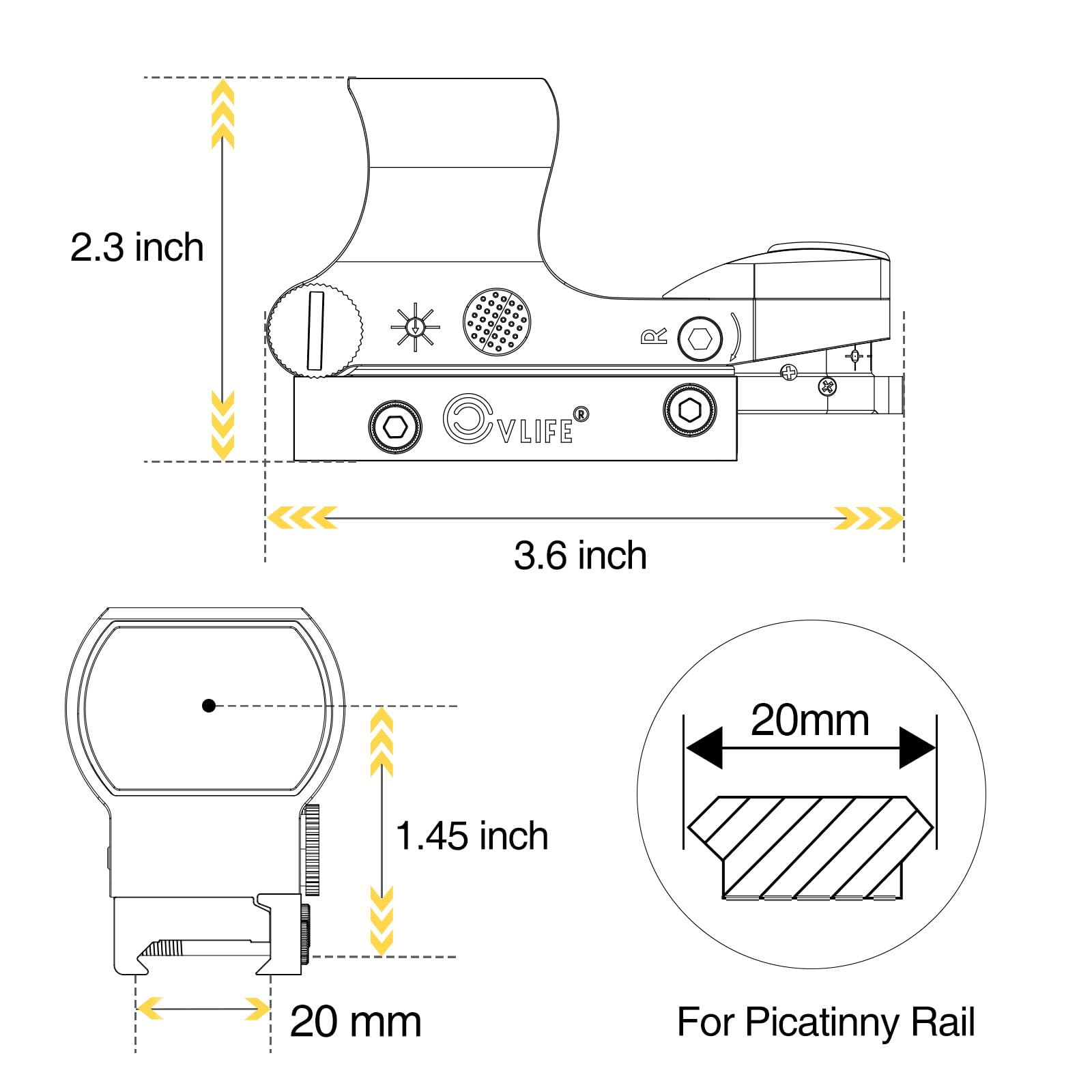 UUQ Rechargeable Reflex Sight,1x28x40mm Red Dot Optic - View #2