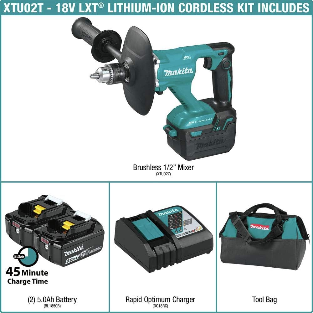 Makita XTU02T 18V LXT Lithium-Ion Brushless Cordless 1/2" Mixer Kit (5.0Ah)