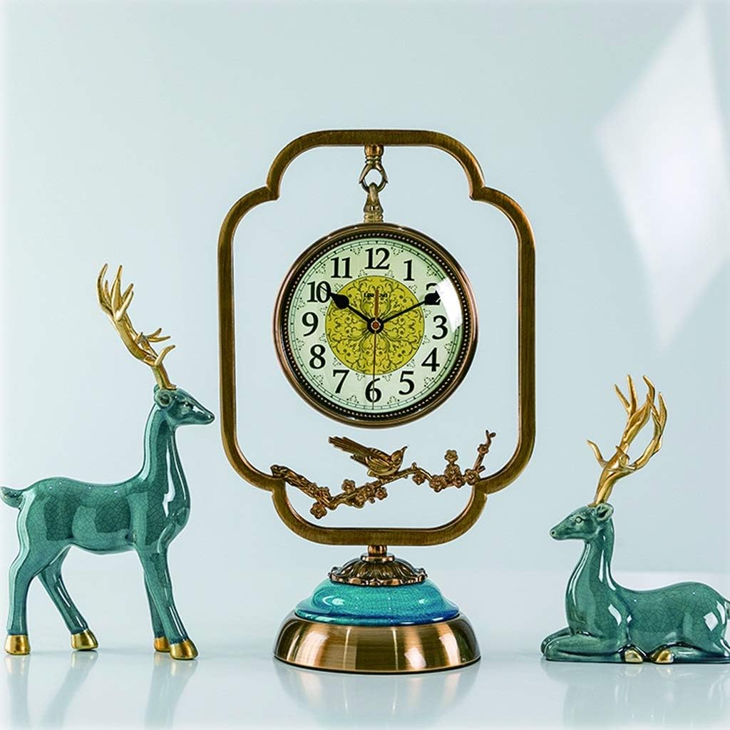 Simple Style Living Room Table Clock/Porch Bedroom Desk Clock/Green Ceramic Table Clock 16.1 Inch Creative Mantel Clock Table Clock