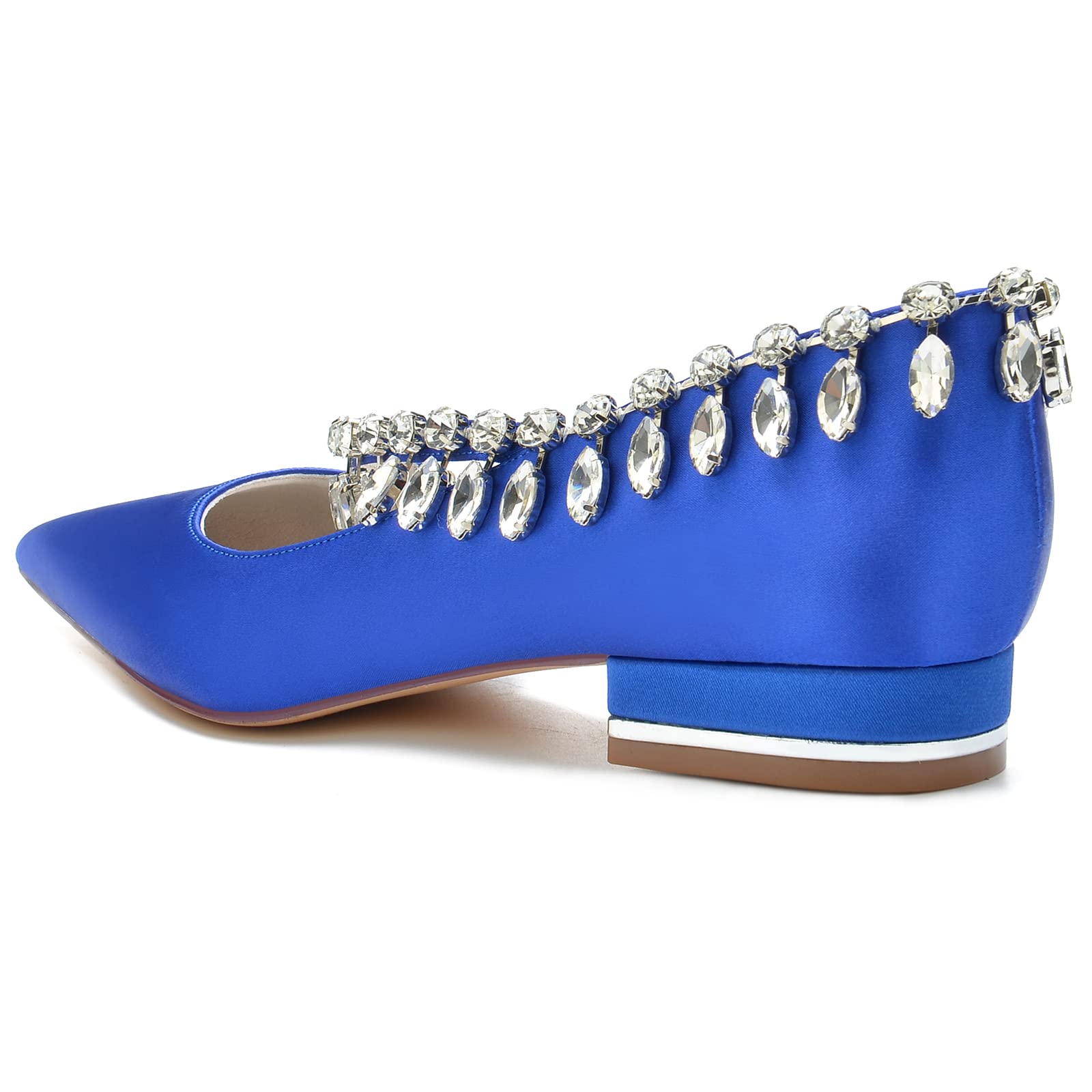 Invitada Zapatos con Efecto Joya y Flecos de Cristal Satén Punta Fina Tacón Bajo Cómodos para Eventos Oficina o Estilo Casual