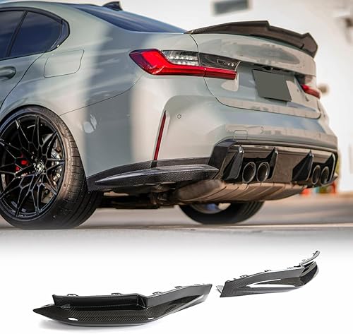 Divisor de parachoques trasero de fibra de carbono G80 M3 compatible con BMW Serie 3 G80 M3 Sedan 4 puertas 2021-2022 2 piezas difusor de