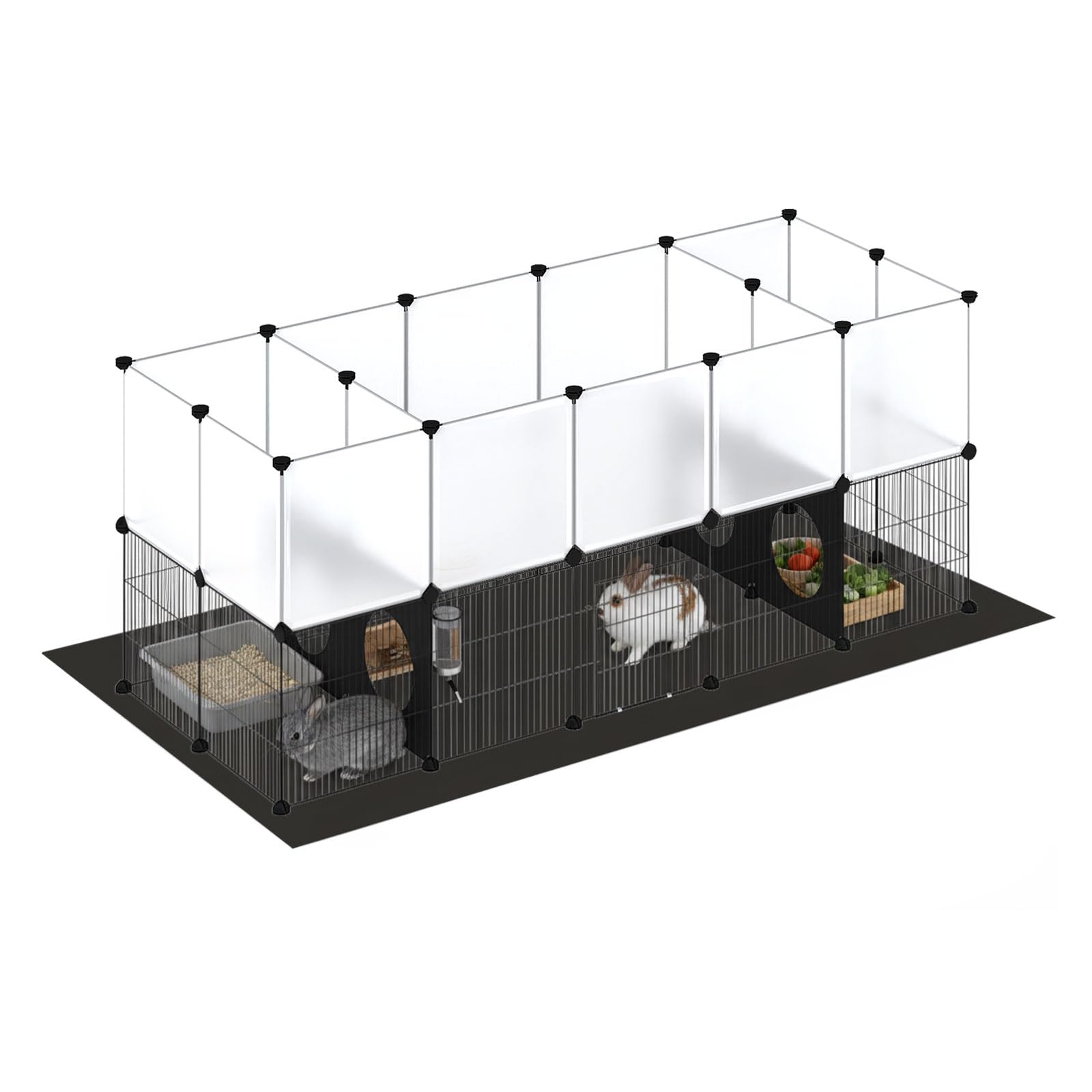 Skylos DIY Pet Playpen with Door & Floor Mat, Rabbit Run Indoor, Guinea Pig Cage, Bunny Cage, Puppy Pen, Hamster Playpen, Kitten Pen, Small Animal Playpen with Transparent Panels