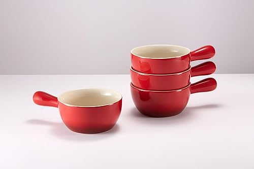 Miniatura 7 de Kook Vajilla de sopa de cebolla francesa, cuencos de cerámica apilables con asas, aptos para horno, microondas y lavavajillas, para cereales, sopas,