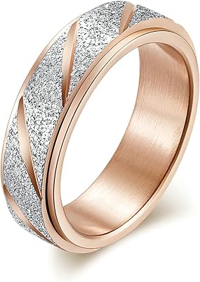 Rose Gold Frosted Spinner Fidget Band Rings for Stress Relief, Women Girls Two Tone Anxiety Finger Knuckle Finger Spinner Ring, Size 11