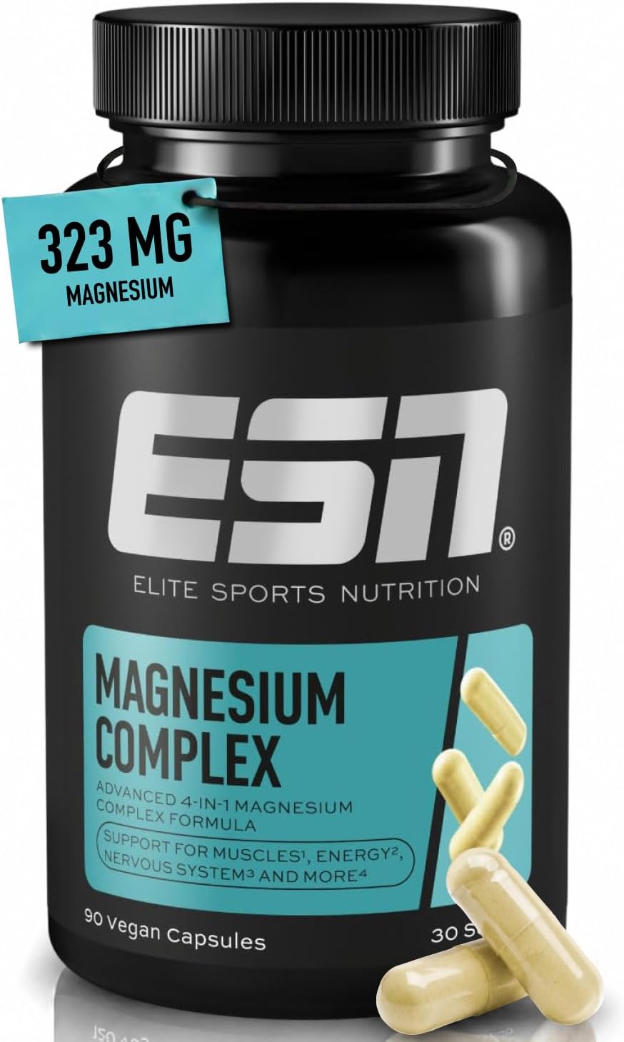ESN Magnesium Complex - 90 Kapseln, 30 Portionen | Hochdosiertes Nahrungsergänzungsmittel mit 4-in-1 Komplex Formel - 323 mg Magnesium pro Tagesportion - vegan