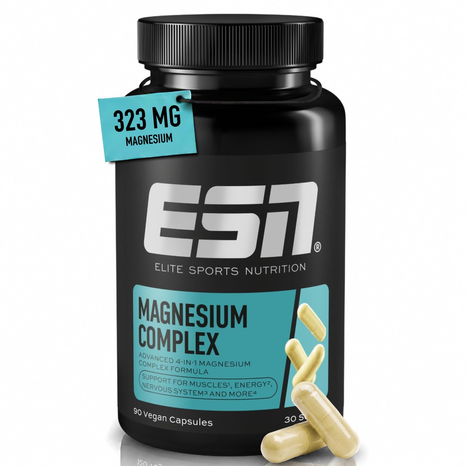 ESN Magnesium Complex - hochdosiertes Nahrungsergänzungsmittel mit 4-in-1 Komplex Formel - 323 mg Magnesium pro Tagesportion - vegan - 90 Kapseln, 30 Portionen