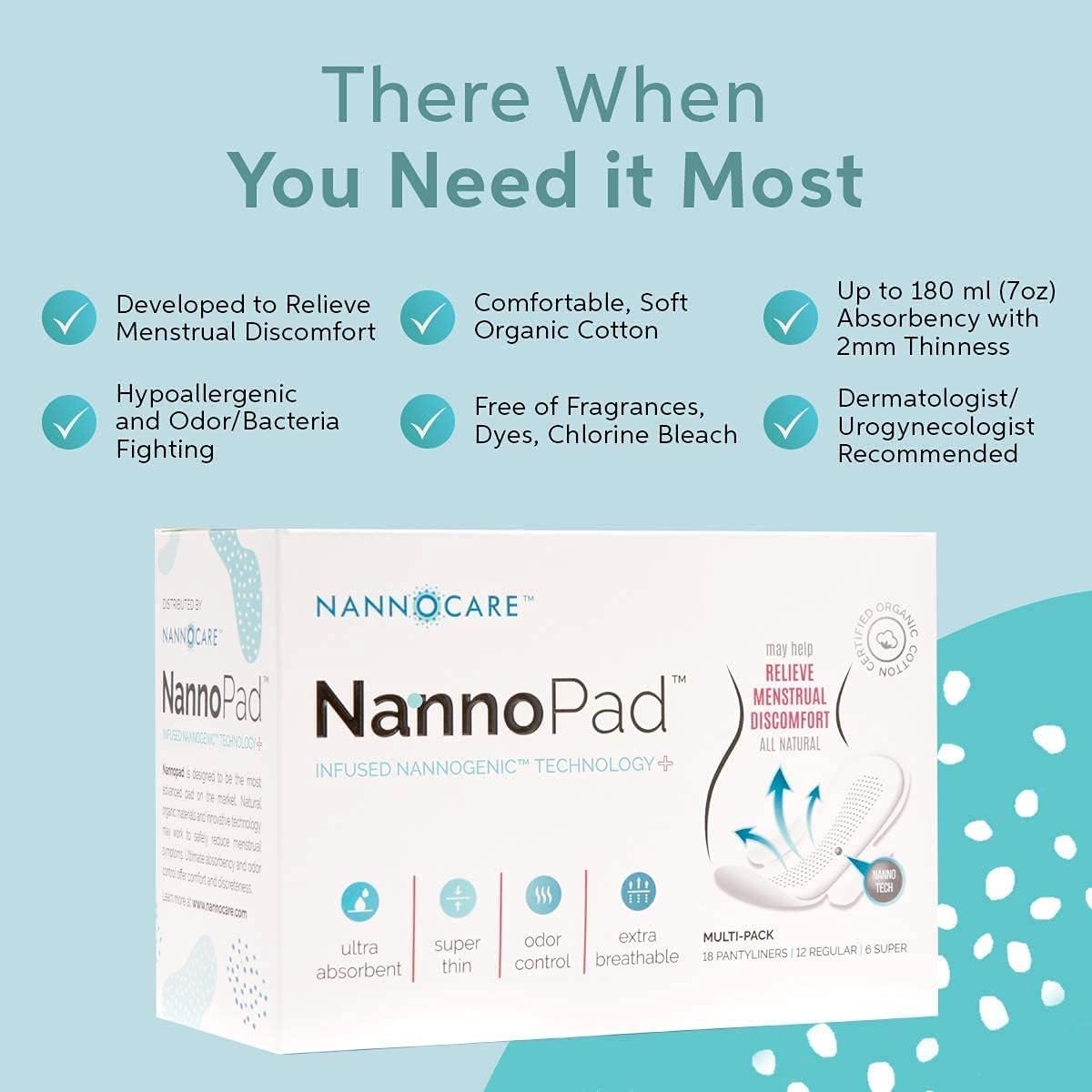 NannoPad Overnight 20 Count Organic Cotton Unscented Feminine Pads for Women - Heavy Flow Super Long with Wings - Ultra Thin All Natural Sanitary Napkin (20 Count (Pack of 1)) Nannocare : Health & Household