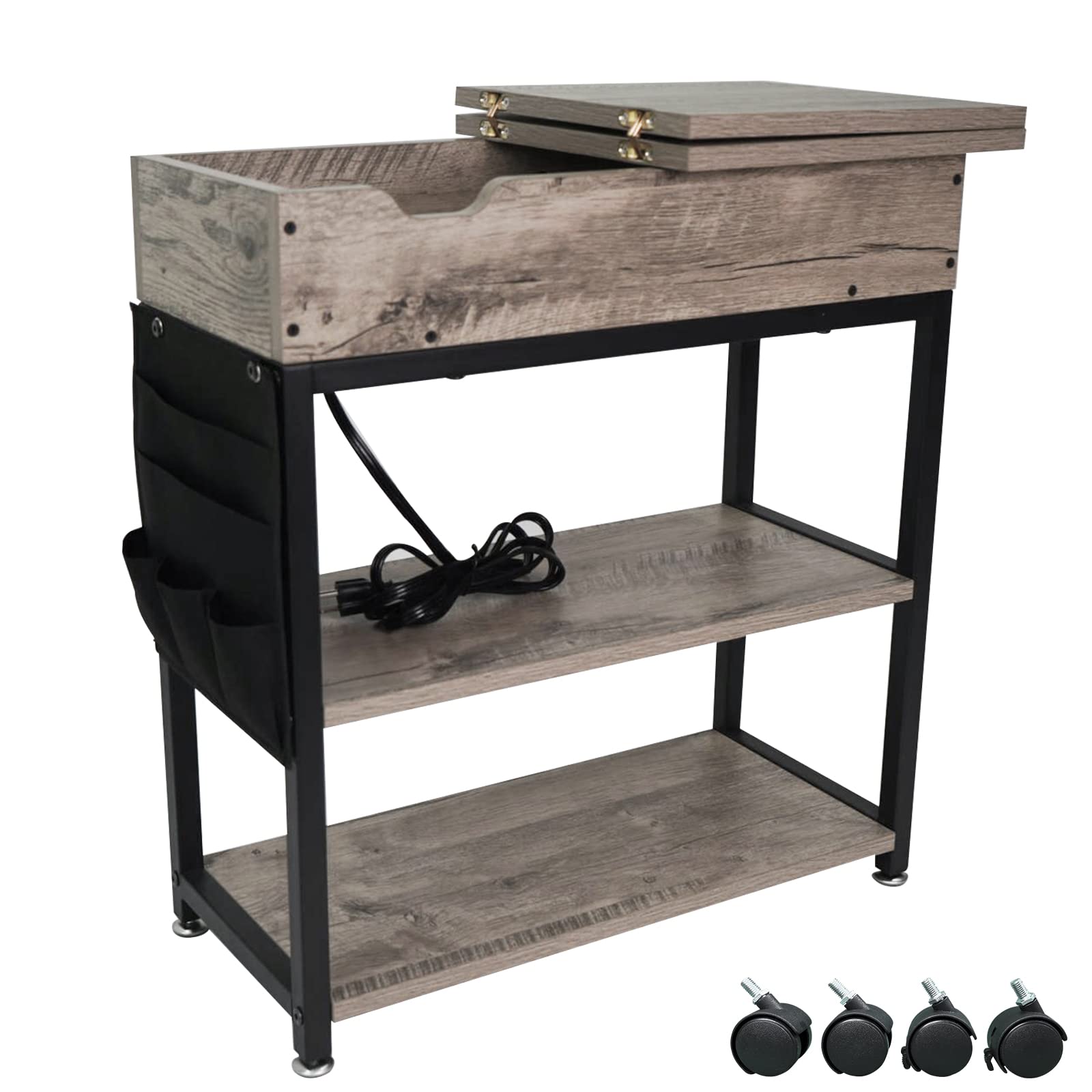 Buy SJIE End Table with Charging Station,Narrow Flip Top Side Table