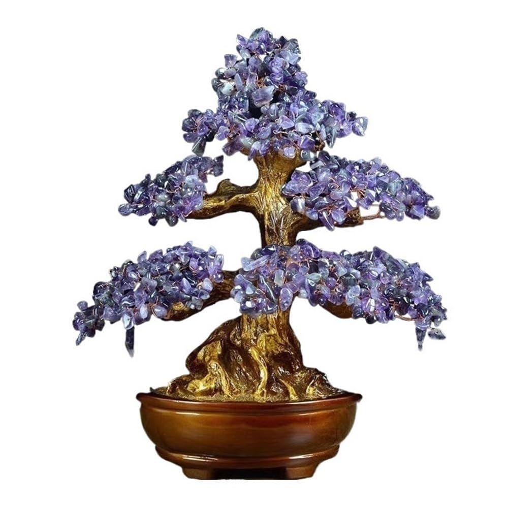 HCZKIUJY Luck and Wealth Crystal Tree Amethyst Citrine Money Tree Bonsai, Wealth Money Luck Ornamen for Home Wine Cooler Chakra Money Tree (Purple)