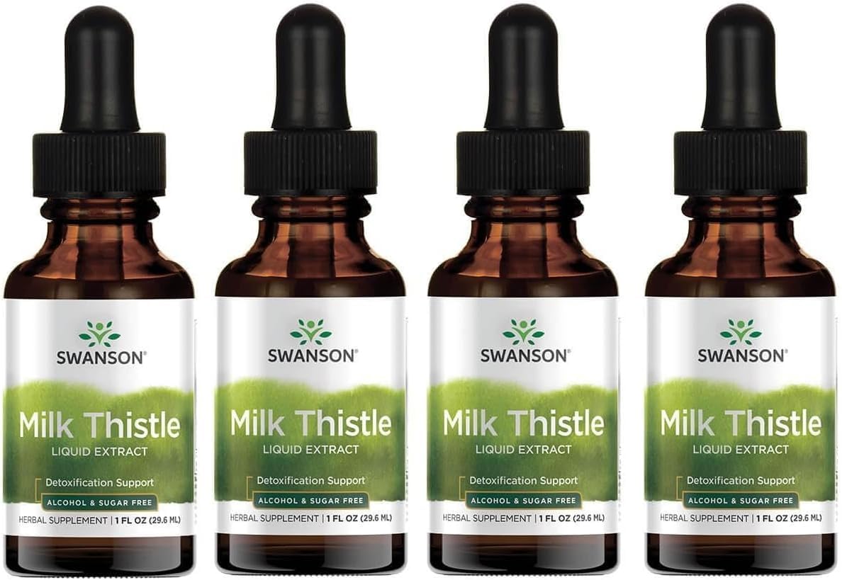 Swanson Milk Thistle Liquid Extract, Alcohol- & Sugar-Free, 1 fl oz, 4 Pack 1 Fl Oz (Pack of 4)
