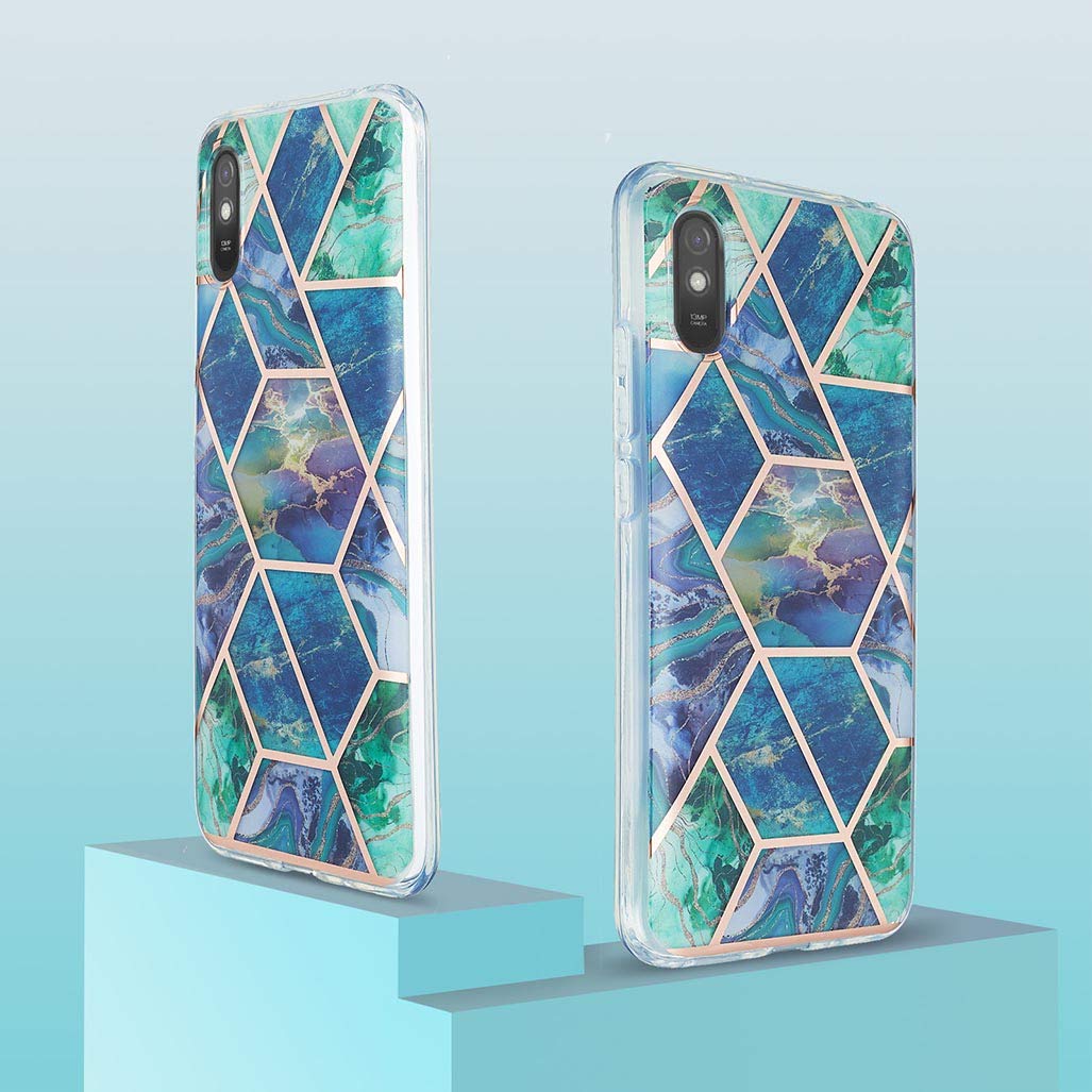 Custodia In Silicone Glitter Marmo Per Xiaomi Redmi 9AT / 9A – Cover Sottile Antiurto – Rosa E Bianco