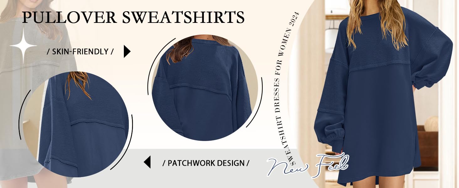 Damska bluza z luźnym krojem z puff sleeves and contrast panel, klasyczny sweter z okrągłym dekoltem