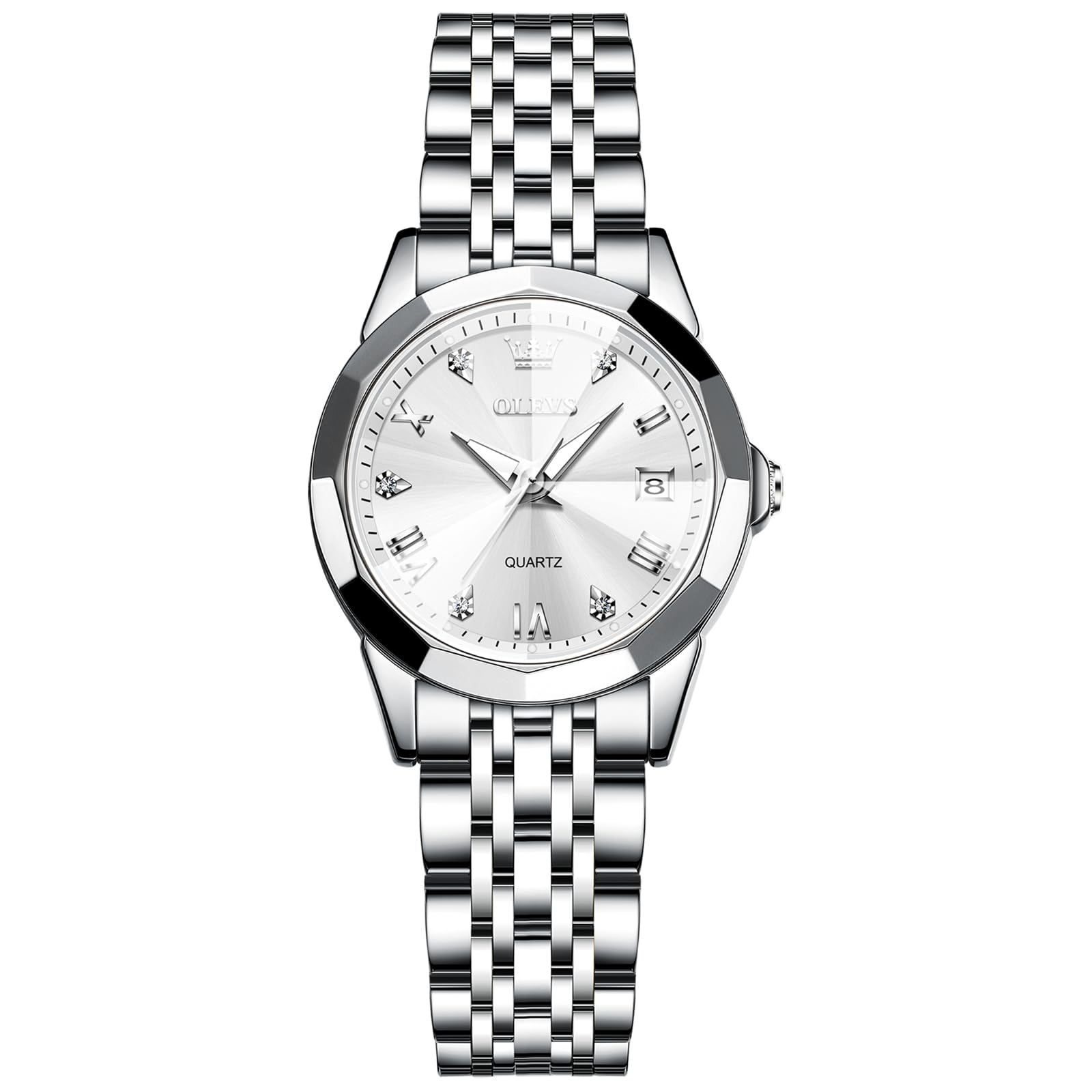 Women's Casual Stainless Steel Watch, Small Wrist Simple Watch for Women, Elegant Diamond Roman Numerals Ladies Dress Watch