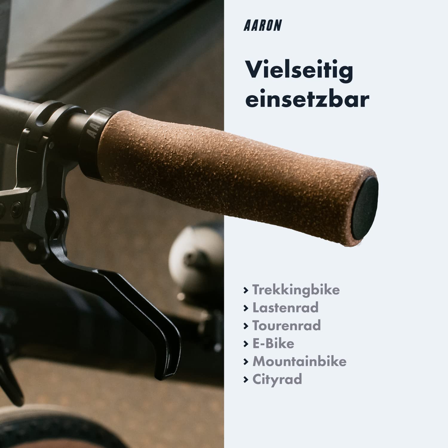 AARON Bio Fahrradgriffe Kork mit angepasster Textur - ergonomische Lenkergriffe aus rutschfestem Kork/Gummi - softe Handgriffe geeignet für E-Bike, Trekkingrad, Mountainbike, Tourenrad