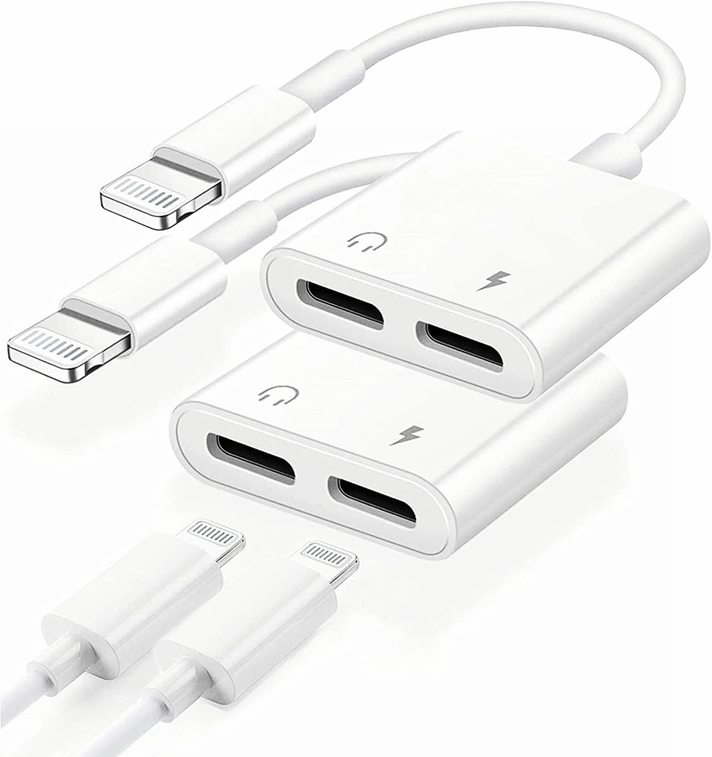 [Apple MFi Certified] 2PACK Dual Lightning Headphone Adapter for iPhone Splitter Audio and Charge Support All iOS System Compatible with iPhone 14/13/