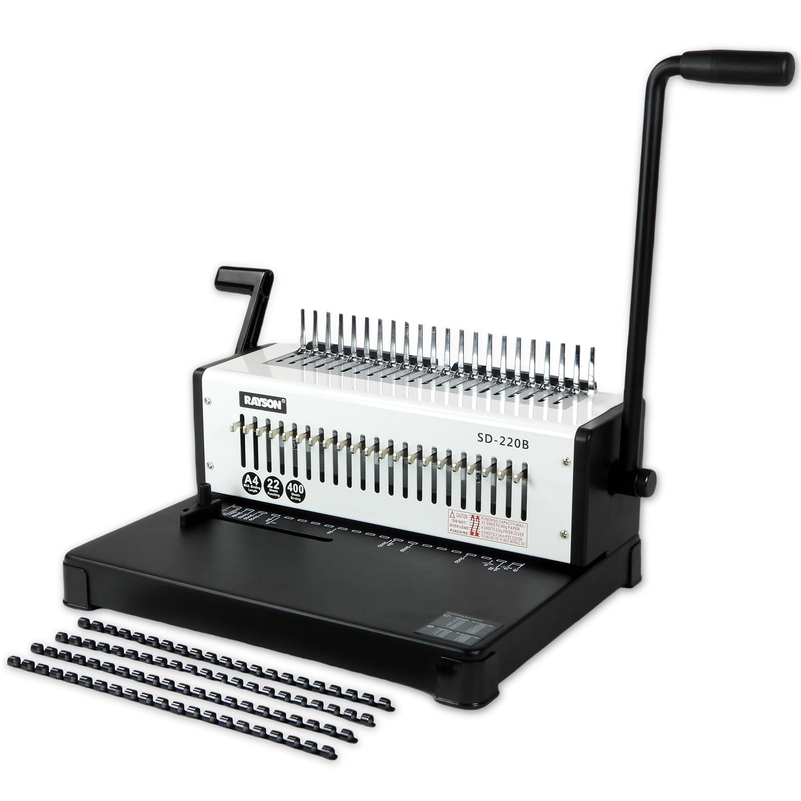 – RAYSON Comb Binding Machine, 21-Hole, Binds 400 Sheets, With Durable Metal Construction, A4, SD-220B