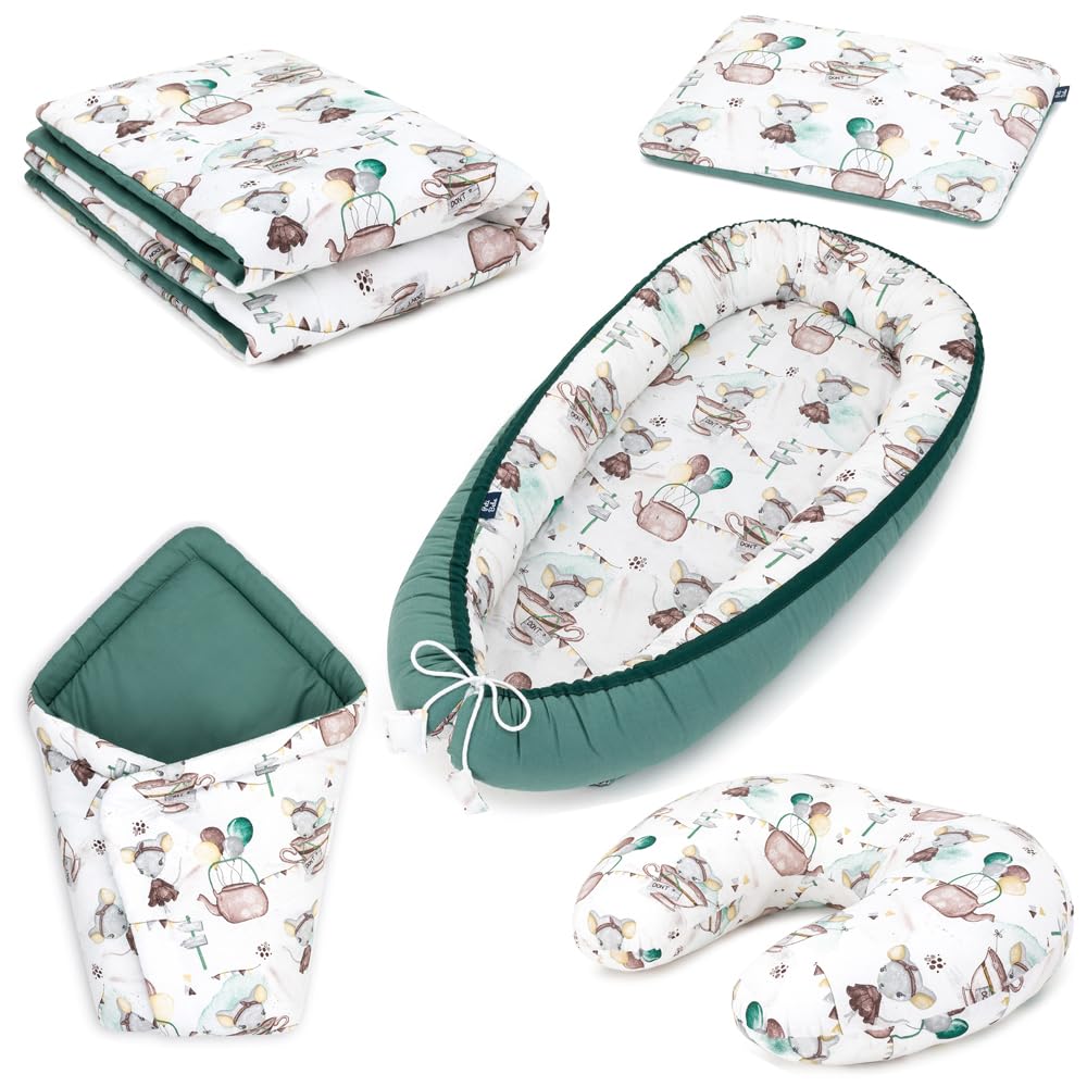 Peti Bebe 5-in-1 Baby Nest Set + Duvet + Pillow + Swaddle Sleeping Bag + Nursing Pillow