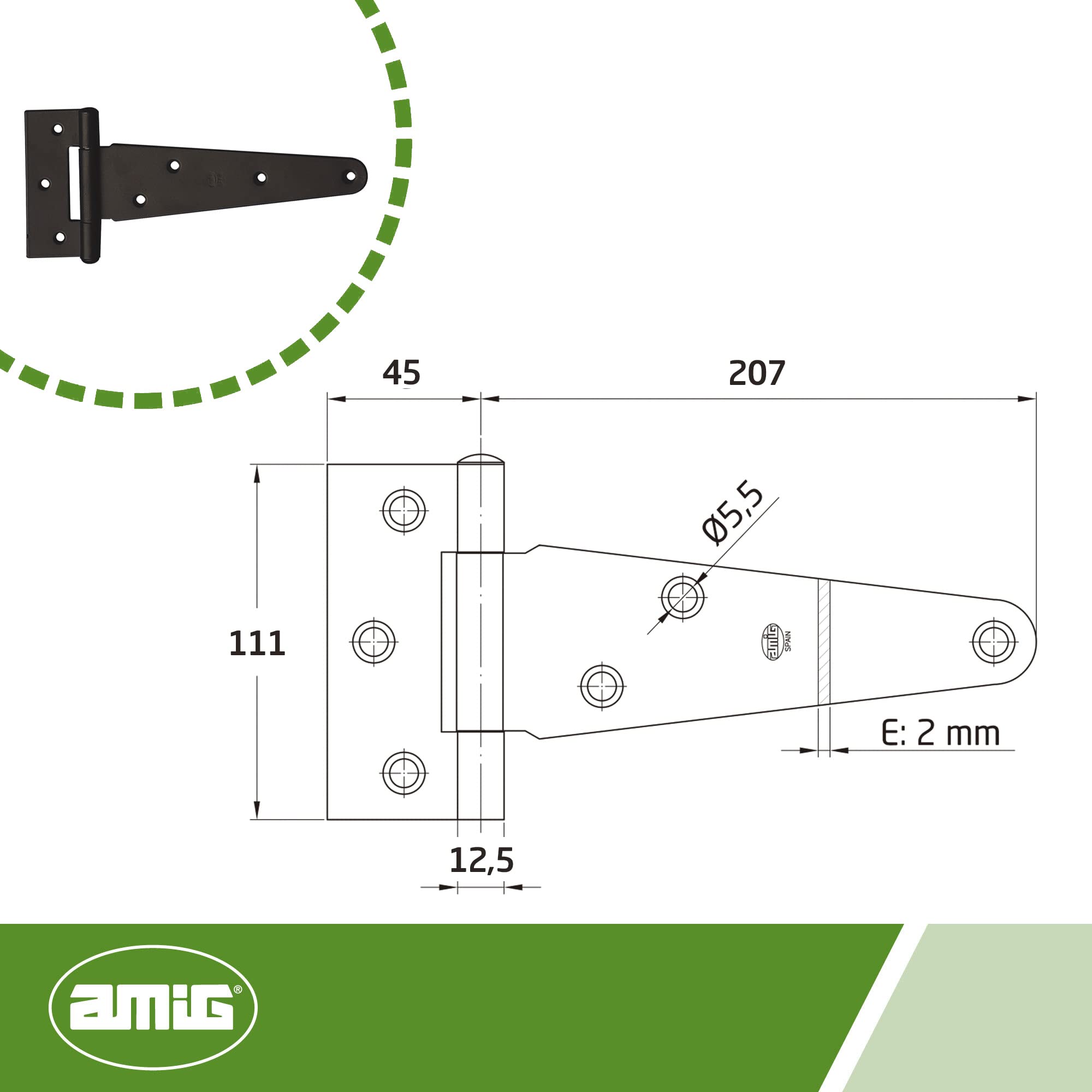 Amig - T Type Steel Hinge with Matte Black Finish for Smooth Folding Doors Indoor Outdoor and Cabinets - 207 x 111mm - Image 2