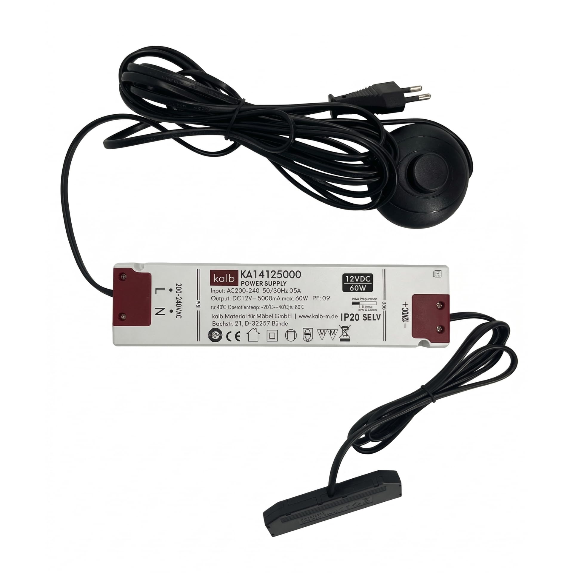 kalb | Trasformatore LED 12V 15W 30W 60W con interruttore a pedale, alimentatore con distributore 6/10 uscite, sistema Mini LED (60, Watt, 12)