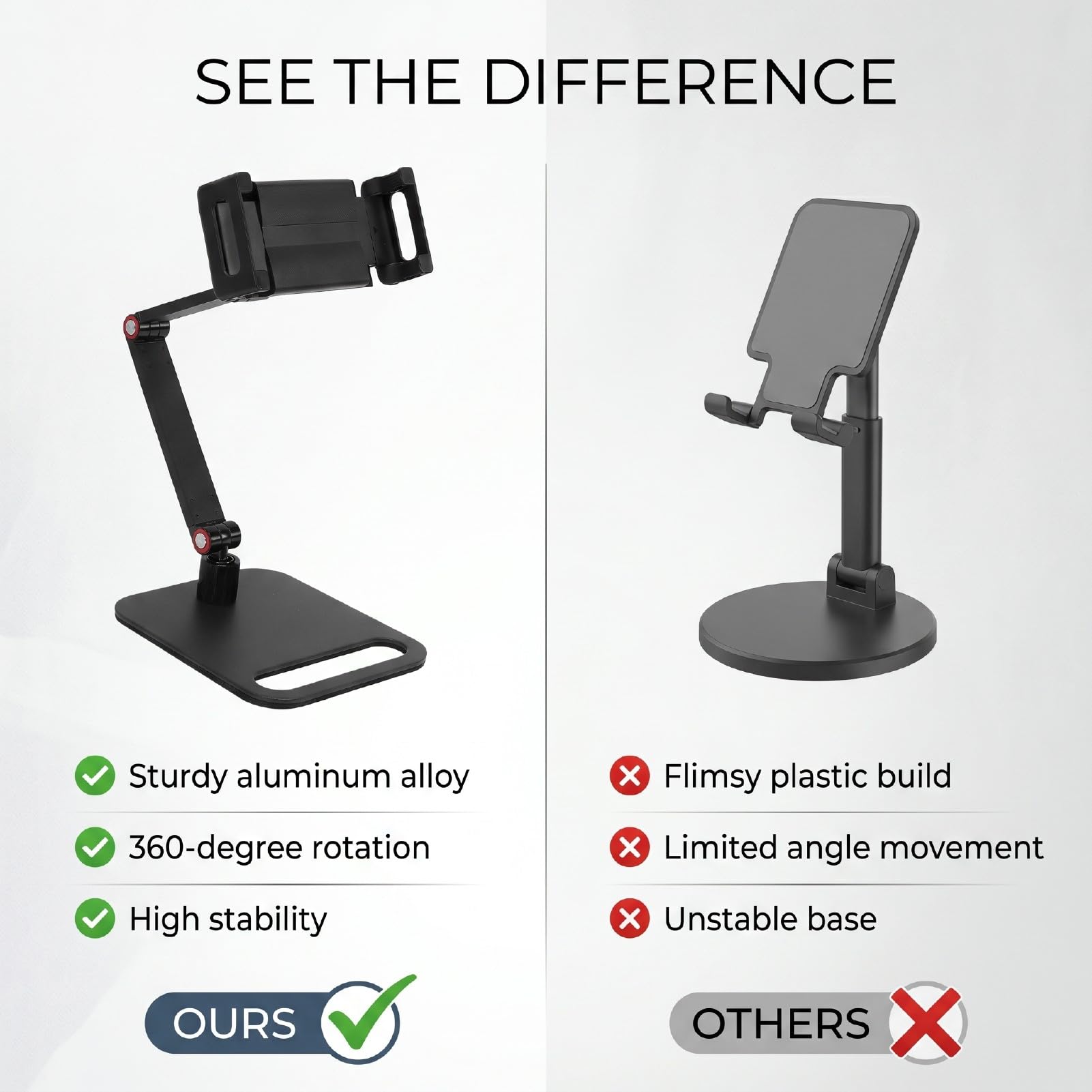 Fockety Supporto portatile per monitor con braccio regolabile (Clip per | Lega di alluminio, rotazione a 360°, supporto regolabile per tablet, compatibile con schermi fino a 17,3 pollici, antiscivolo