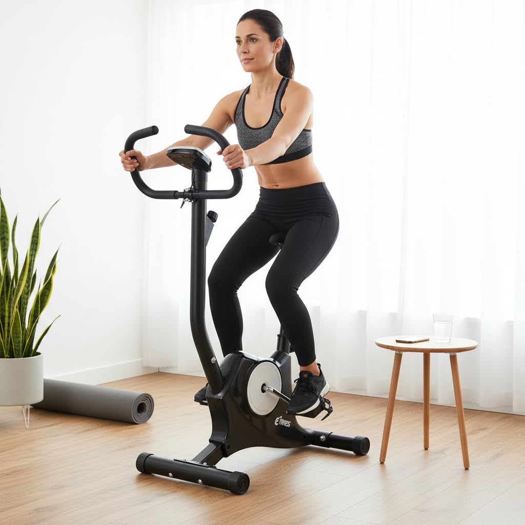 Cyclette Bike da Camera per Dimagrire e Tonificare Glutei e Gambe, Resistenza Regolabile Sensori Cardio Display LCD Sella Regolabile Allenamento Fitness