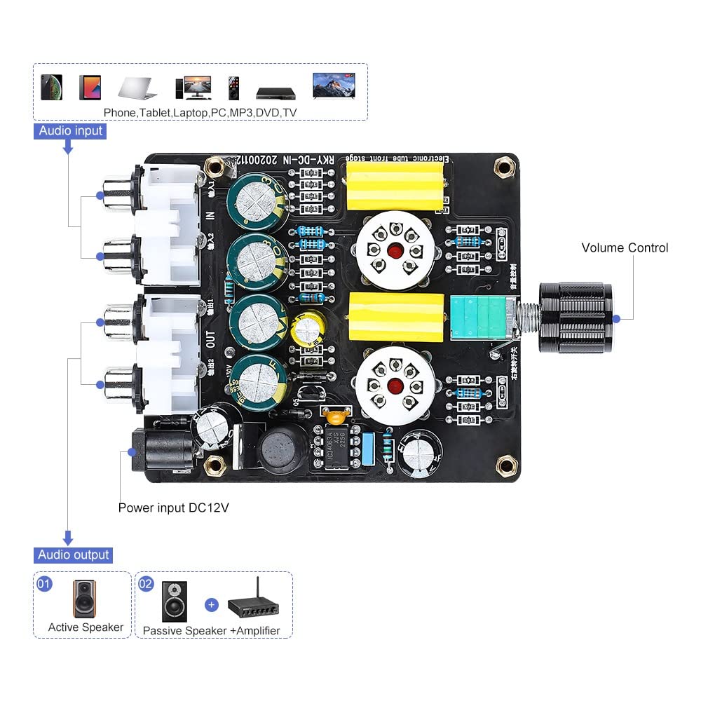DLOETT Préamplificateur audio 6A2 Tube HiFi Préampli Stéréo Bile Buffer Audio AMP Haut-parleur Amplificateur de puissance Home Cinéma