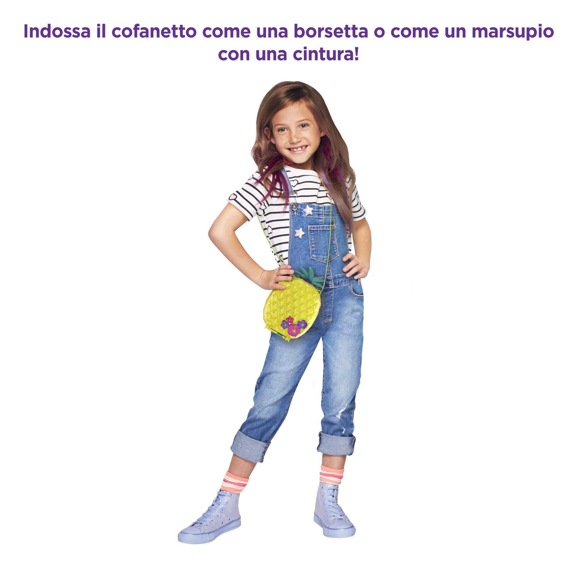 Polly Pocket Tropicool Ananas compatto borsetta da indossare con 8 simpatiche sorpresa, micro Polly e Lila, 2 accessori e foglio sticker; dai 4 anni in su, giallo, GKJ64
