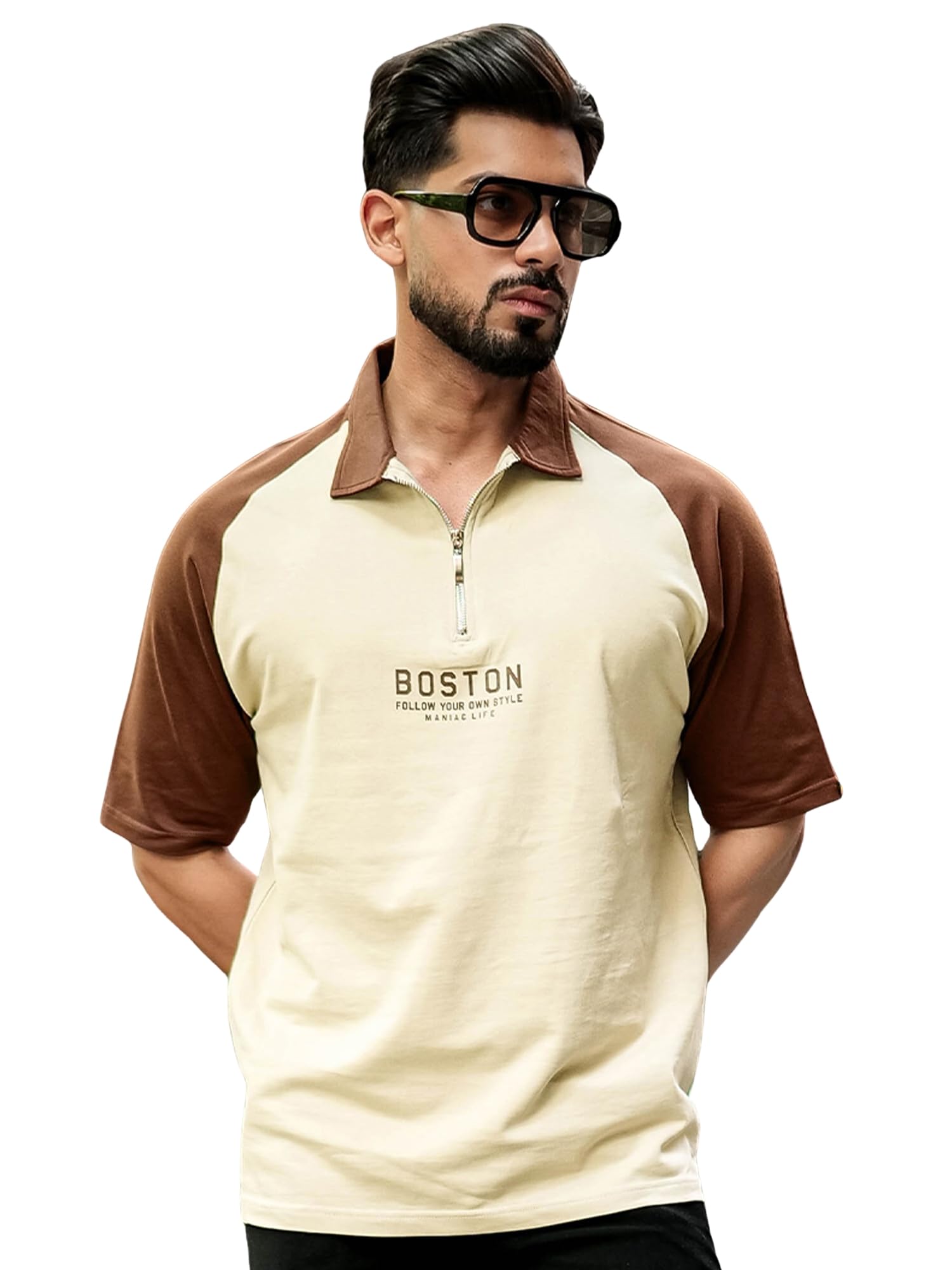 maniac || Mens || Printed || Raglan Half Sleeve || Polo Neck || Cotton || T-Shirt-picture-31