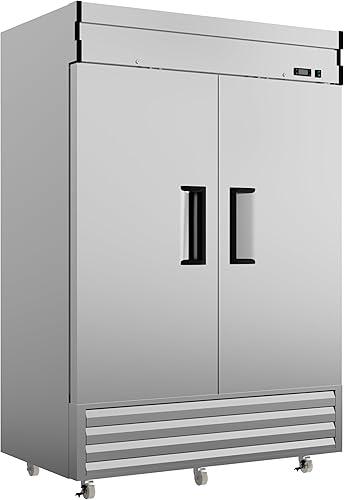 Congelador comercial de 54 pulgadas de ancho, puerta sólida de 2 secciones, congelador comercial vertical de acero inoxidable de 49 pies cúbicos,