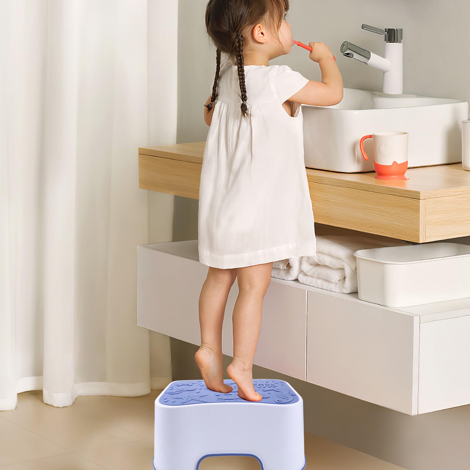 Sgabello da Wc Basso in Pp Blu, Passo Bagno per Toilette | Adatto a Ogni Wc, Pulizia Semplice, Stile Chic ed Elegante, Supporto per Igiene Quotidiana