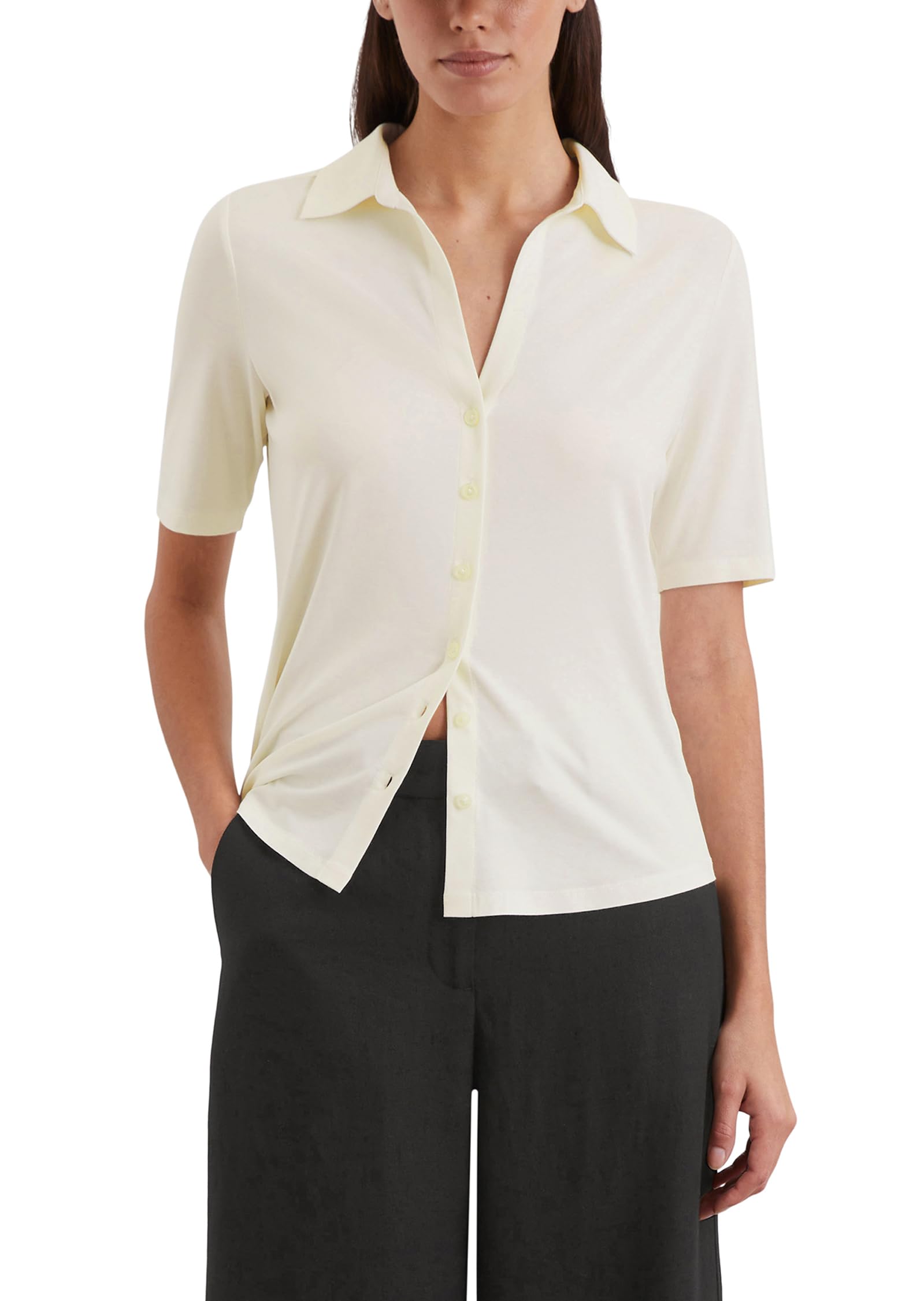 Marc O'Polo Damen Kurzarmbluse mit klassischem Kentkragen Regular Fit