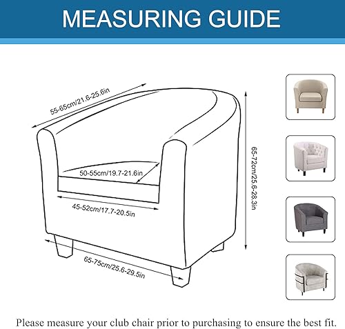 Miniatura 7 de KRFOONN 2 piezas de fundas para silla de club, fundas elásticas para sillón, fundas de sofá, fundas de sofá extraíbles de barril redondo, funda