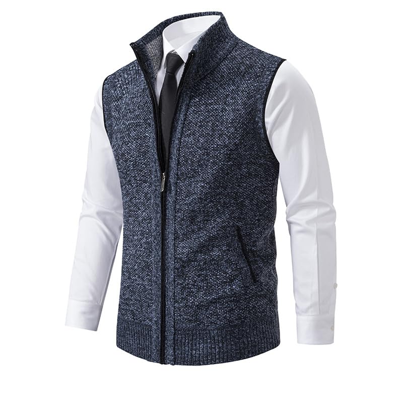 Mens Sweater Vest Stand Collar Zip Up Sleeveless Knitted Sweater Vest Waistcoat with Pockets2