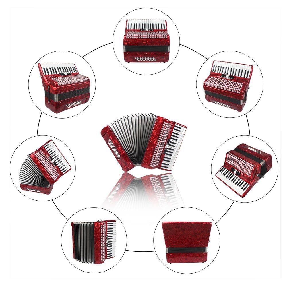 Fisarmonica in acero 34 tasti 48 bassi, corpo solido in xilofono, soffietto in pelle di agnello, nero rosso opzionale, vernice spray for pianoforte, adatta a principianti e professionisti, inclusa bor