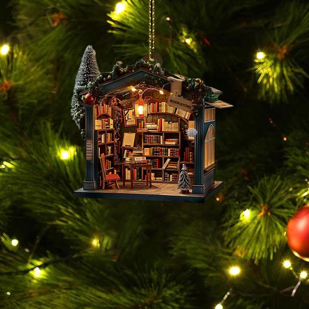 Decorazione Della Biblioteca delll'albero Di Natale, Pendente Sospeso All' albero | Ornamento Decorativo Con Libri Impilati, Decorazione Natalizia Per Gli Amanti Dei Libri, Pezzo Decorativo Per Libri