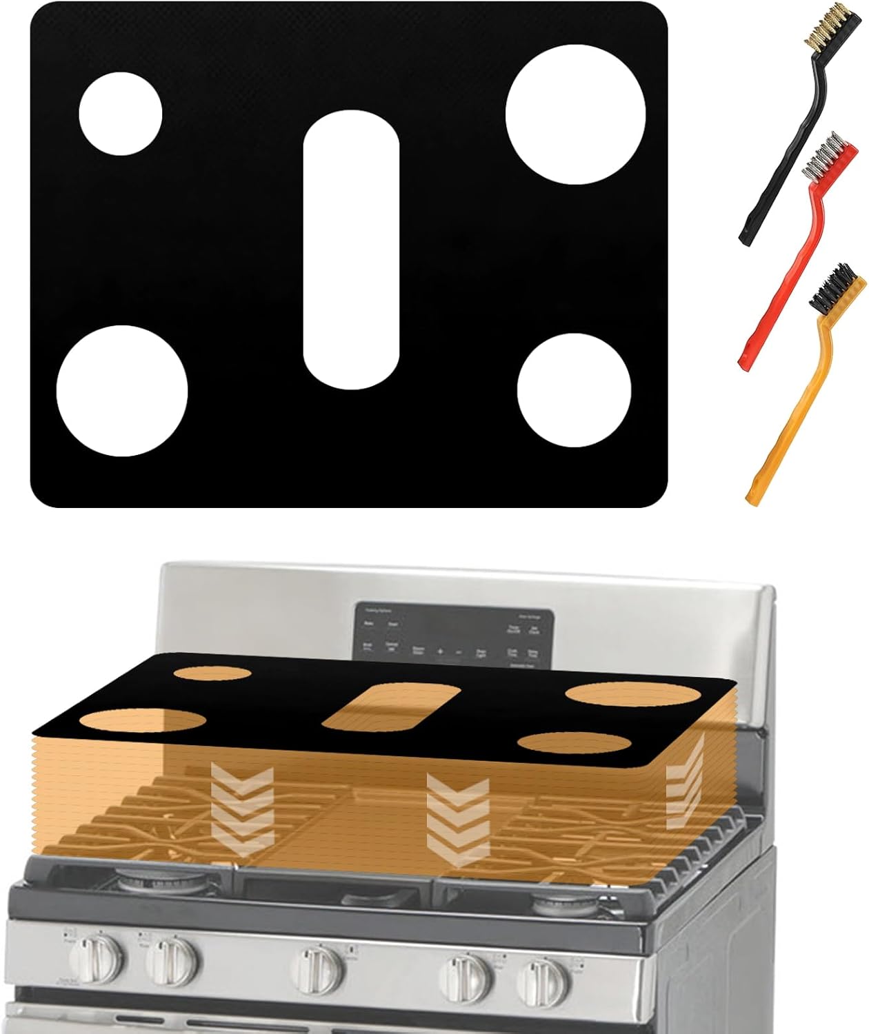 Stove Top Protector for GE Gas Range Model JGBS66REKSS JGBS66DEKWW JGBS66DEKBB JGBS66EEKES | 30" 5-Burner Fit Stove Guard, Splatter Guard Cover & Easy Clean Liner