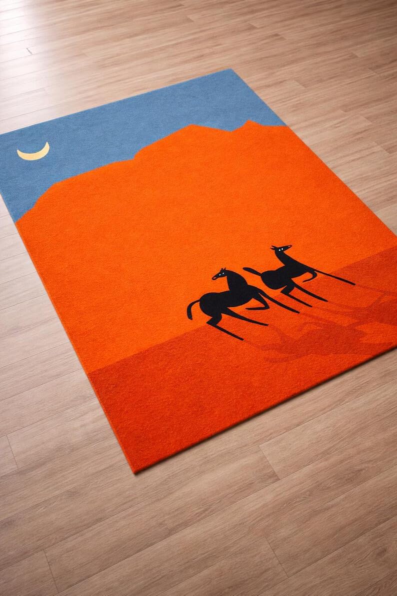 Hand Tufted Abstract Multicolor Area Rug Contemporary Artistic Wool Living Room Rug 8.0x10.0 Orange