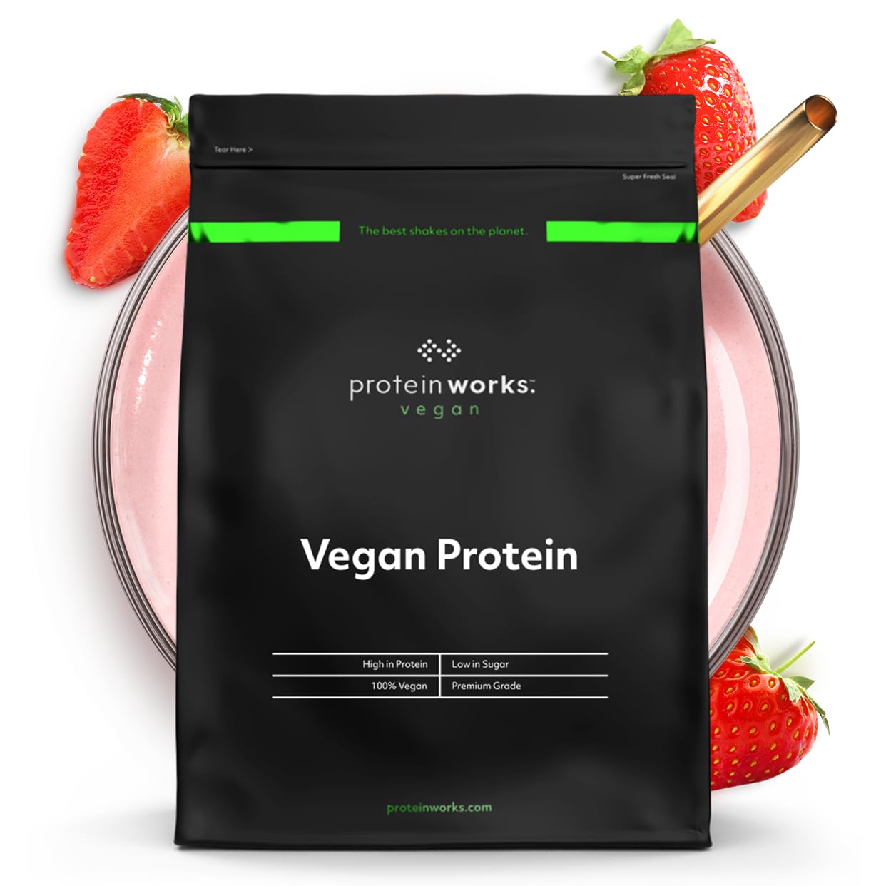 Protein Works - Vegan Protein Powder, Strawberries 'n' Cream, 16 Servings, 100% Plant Based & Natural, Premium Multi-Protein Blend, Low Fat Shake, Low Calorie Shake, 500g