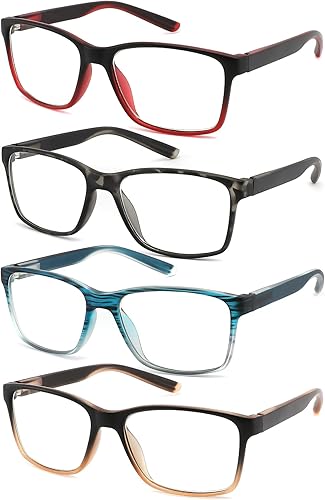 Paquete de 4 lentes de lectura con bloqueo de luz azul para hombres, cómodos y ligeros, bisagra de resorte flexible, filtro antifatiga