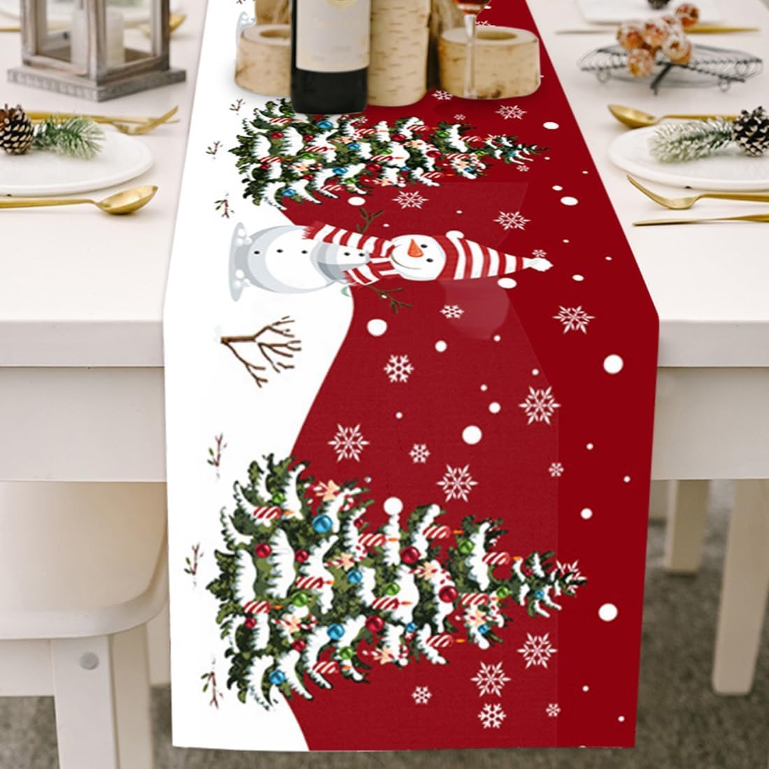 Christmas Table Runner, Santa Table Runners,Linen Christmas Table Cover Dining Table Wrinkle-Free Decoration for Indoor Outdoor Home Party Décor (33x183 cm)
