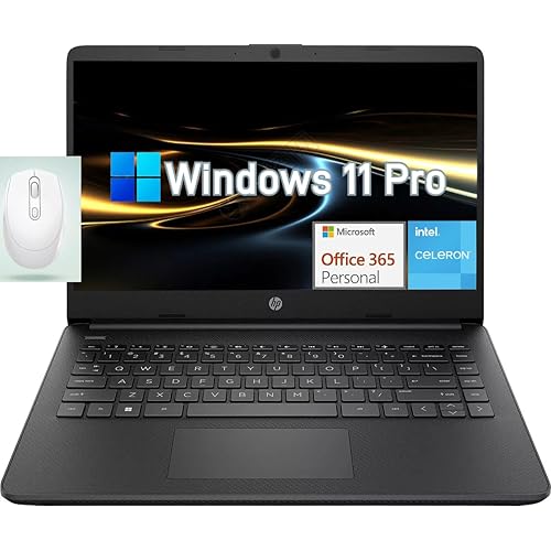 HP 14" Ultral Light Laptops - Windows 11 Pro, with 1Year Microsoft 365, Intel Quad-Core N4120, 16GB RAM, 384GB Storage (128GB eMMC+256GB microSD), Anti-Glare HD Display, Webcam, College Student Laptop