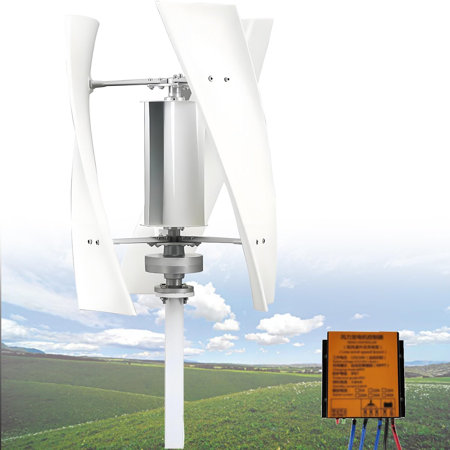 GLBMXDD Vertical Axis Inclined H-Type Wind Turbine, with Controller & Windmill 100W-White24V